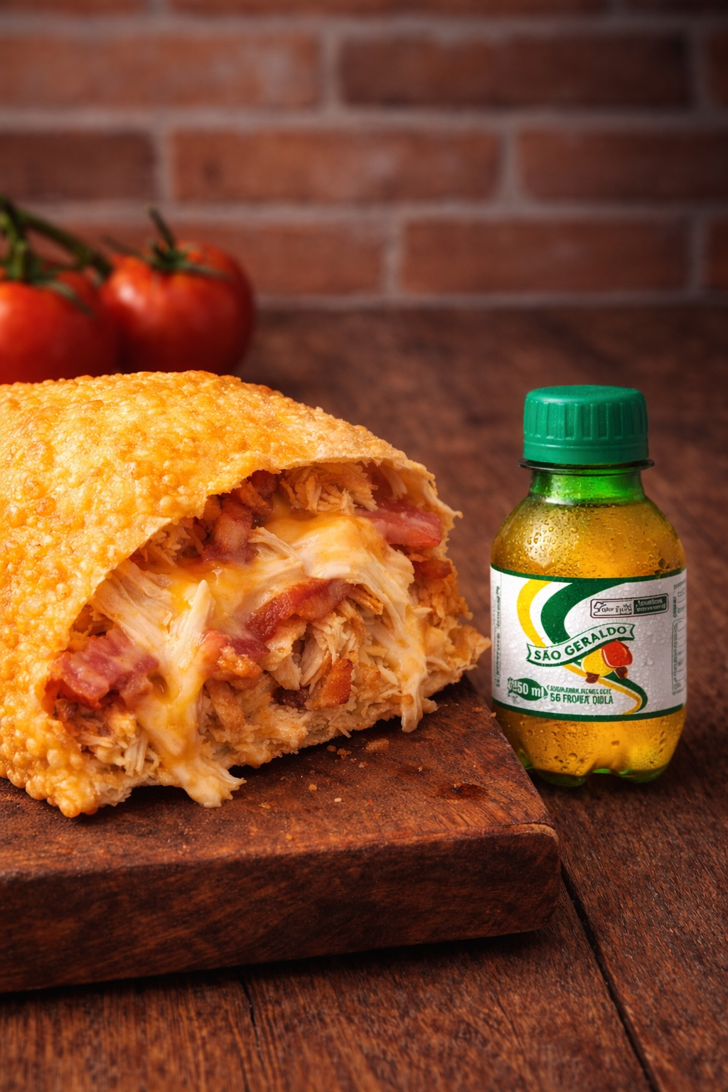 Pastel frango com queijo e bacon